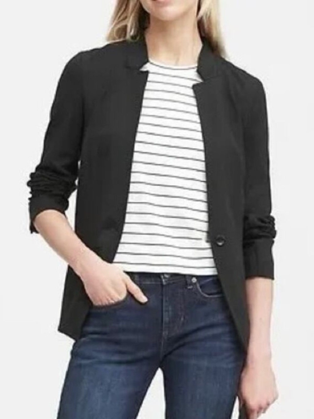 🆕 Like NEW Banana Republic Black Tailored Ponte Notchless Blazer